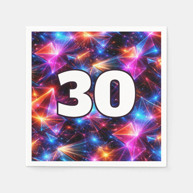 30th Birthday Neon Polygon Abstract  Napkins (Front)