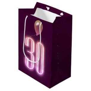 30th Birthday Neon Sign and Balloon Medium Gift Bag
