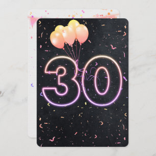 30th Birthday Neon Sign On Black Invitation