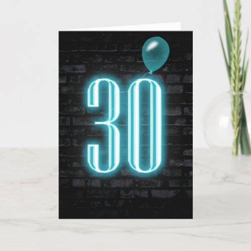 30th Birthday Neon Sign on Brick  Card