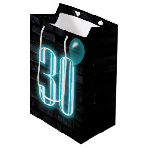 30th Birthday Neon Sign on Brick Medium Gift Bag