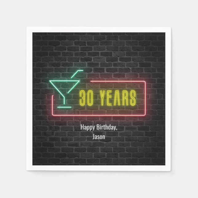 30th birthday Neon Sign on brick wall Napkins (Front)