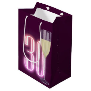 30th Birthday Neon Sign with Wine Medium Gift Bag