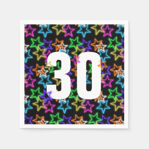 30th Birthday Neon Stars On Black  Napkins