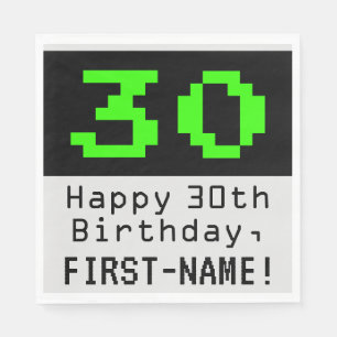 30th Birthday - Nerdy / Geeky Style "30" & Name Napkins