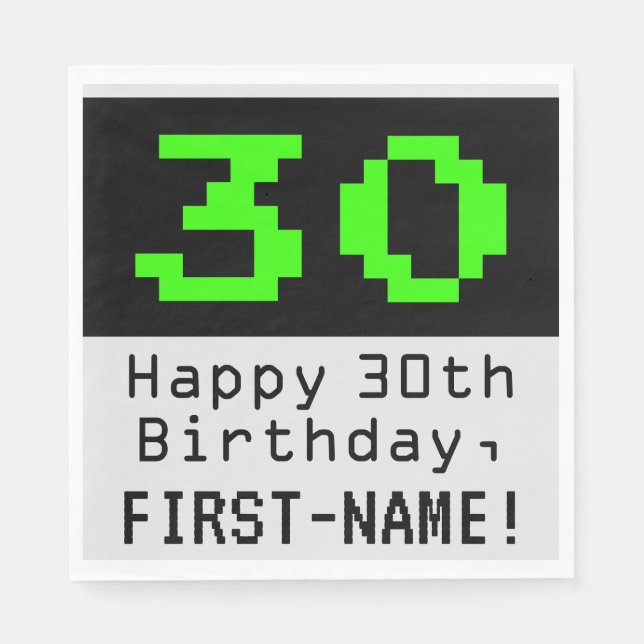 30th Birthday - Nerdy / Geeky Style "30" & Name Napkins (Front)