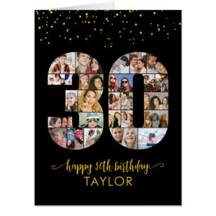 30th Birthday Number 30 Custom Photo Collage Black Card