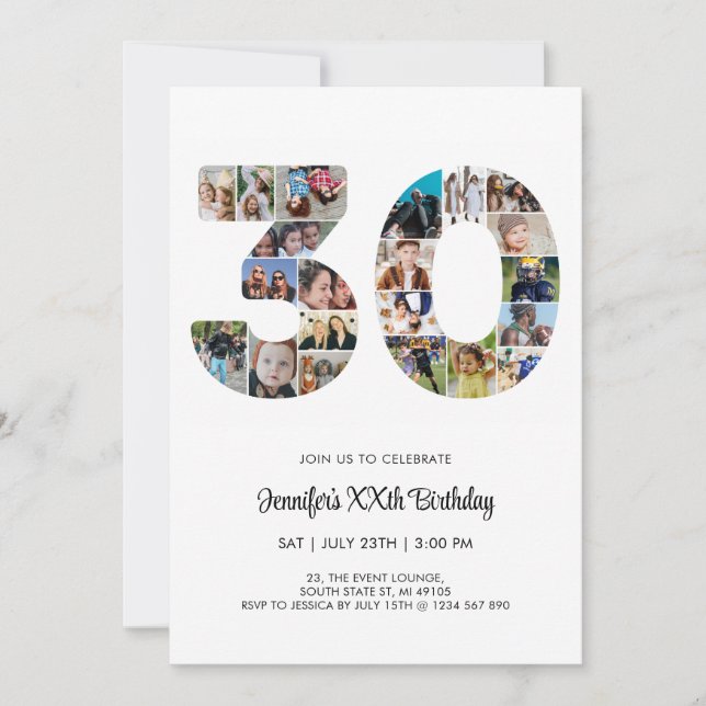 30th Birthday Number 30 Custom Photo Collage Invitation (Front)