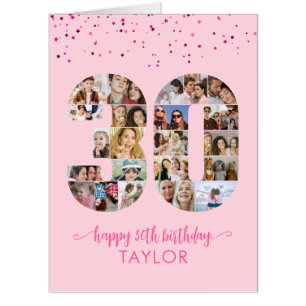 30th Birthday Number 30 Custom Photo Collage Pink Card