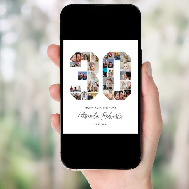 30th Birthday Number 30 Custom Photo Collage Poster (Front Digital)