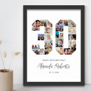 30th Birthday Number 30 Custom Photo Collage Poster