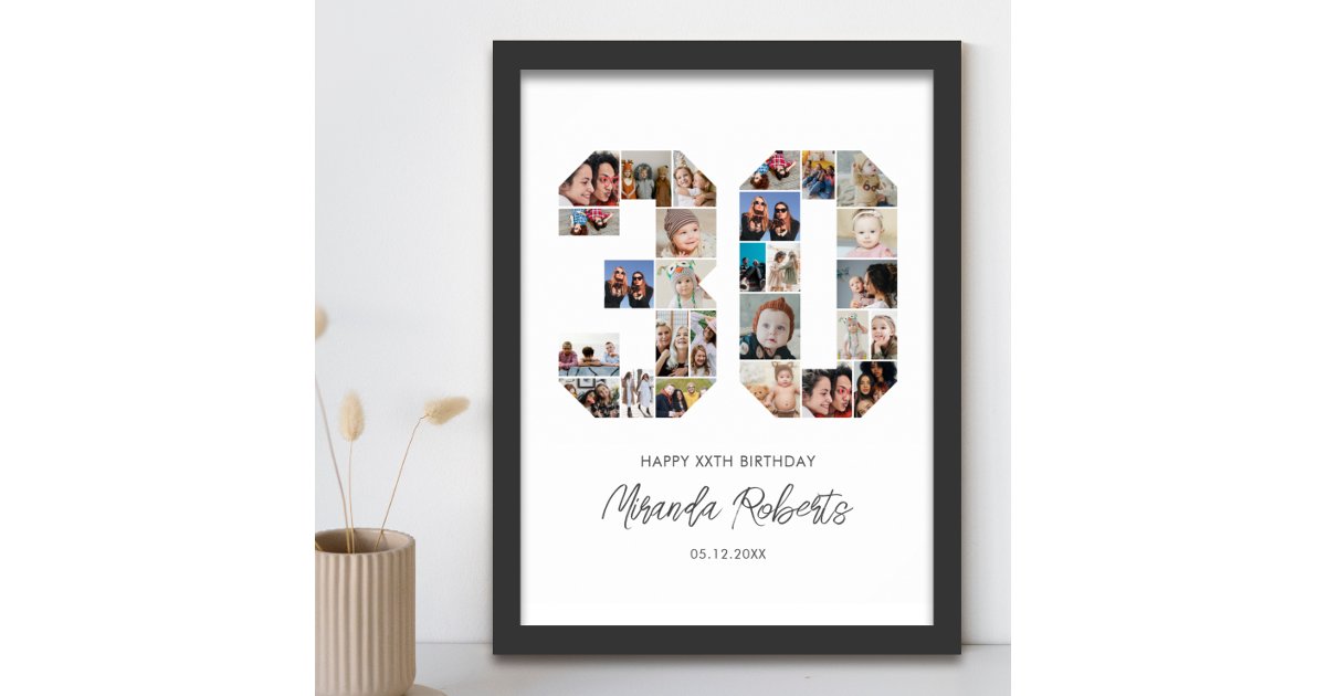 30th birthday number 30 custom photo collage poster zazzle
