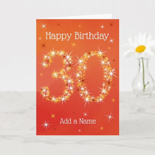 30th Birthday - Number 30 in Stars - Red - Age Card (Small Plant)