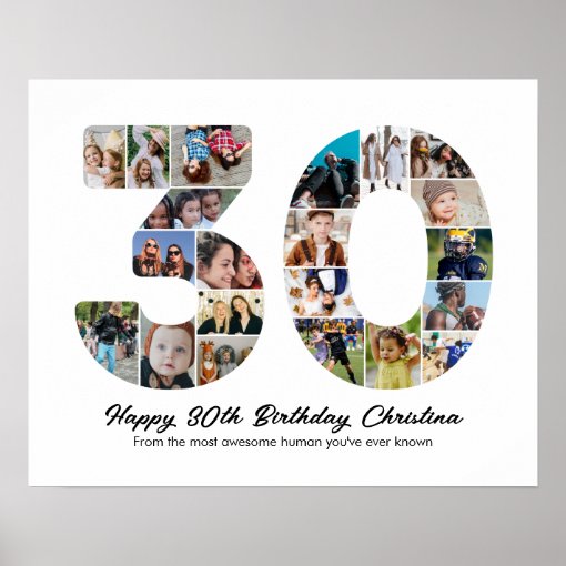 30th birthday number 30 photo collage anniversary poster zazzle