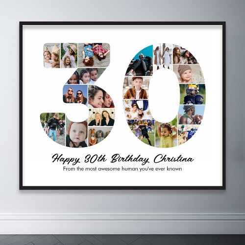 30th Birthday Number 30 Photo Collage Anniversary Poster