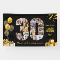 30th Birthday Number 30 Photo Collage Black Gold
