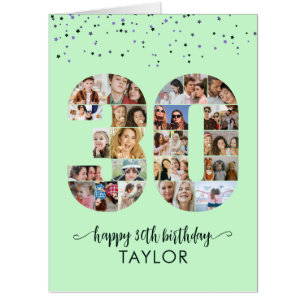 30th Birthday Number 30 Photo Collage Mint Green Card