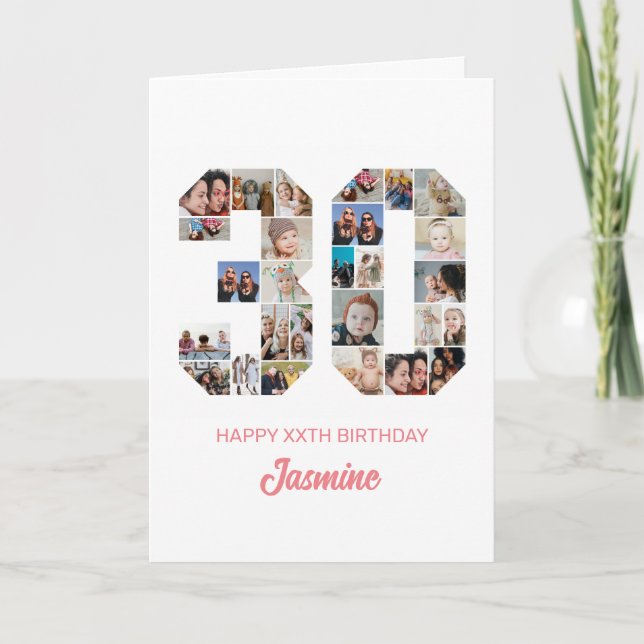 30th Birthday Number 30 Photo Collage Personalized Card (Front)