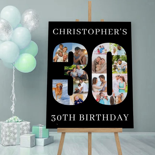 30th Birthday Number 30 Photo Collage Personalized Foam Board (Creator Uploaded)