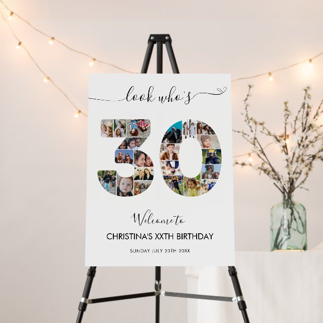30th Birthday Number 30 Photo Collage Welcome Foam Board (In Situ (Stand))
