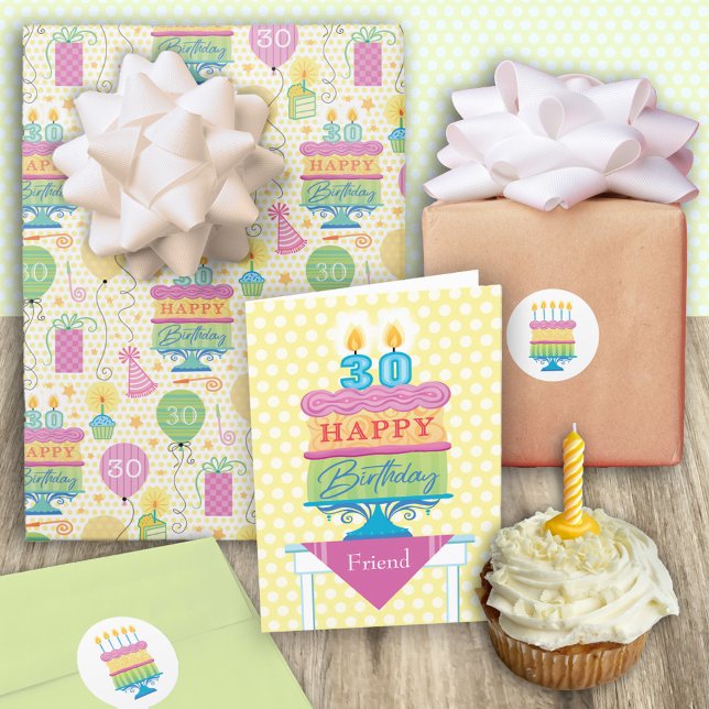 30th Birthday Number Candles Cake Balloon Wrapping Paper Sheets (Creator Uploaded)