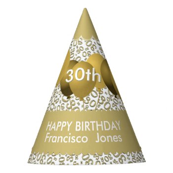 30th Birthday Number Pattern Gold/white Scallops Party Hat by NancyTrippPhotoGifts at Zazzle