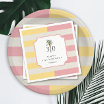 30th Birthday Palm Beach Pastel Stripe Tropical Napkins<br><div class="desc">Celebrate a 30th birthday, one of life’s big moments with tropical elegance — think sunshine, palm trees, and a touch of modern preppy charm. This customizable birthday party napkin coordinates with a matching invitation and other party supplies. Featuring soft pastel stripes in blush pink, butter yellow, and cream with a...</div>