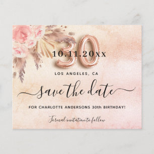 30th birthday pampas rose save the date card
