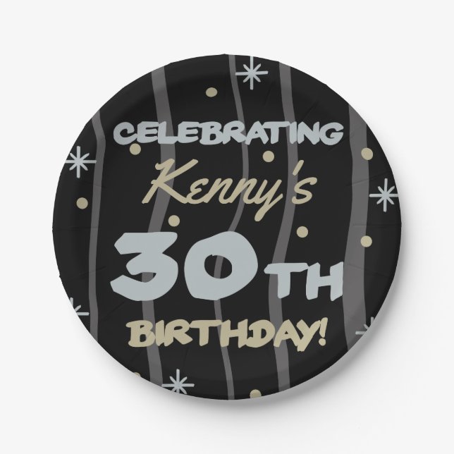 30th Birthday Party Add Your Name Paper Plates (Front)