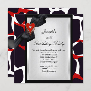 30th Birthday Party Animal Print Red White Black Invitation