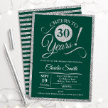 30th Birthday Party - ANY AGE Green Silver Invitation<br><div class="desc">30th birthday party invitation for men or women. Elegant invite card in green with faux glitter silver foil. Features typography script font. Cheers to 30 years! Can be personalized into any year. Perfect for a milestone adult bday celebration.</div>