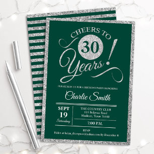 30th Birthday Party - ANY AGE Green Silver Invitation