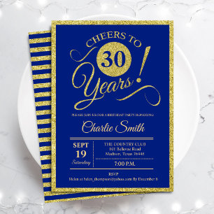 30th Birthday Party - ANY AGE Royal Blue Gold Invitation