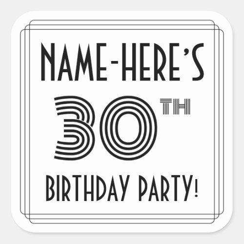 30th Birthday Party Art Deco Style  Custom Name Square Sticker