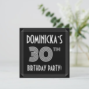 30th Birthday Party: Art Deco Style w/ Custom Name Invitation