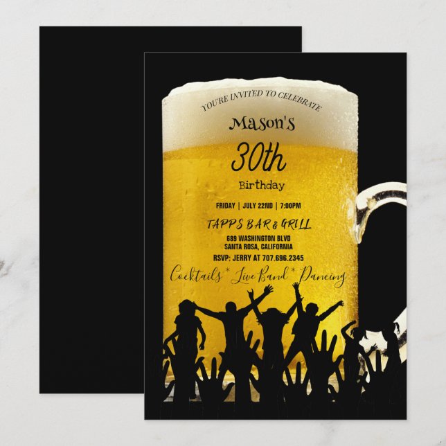 30th Birthday Party Beer Mug Dancers Silhouette  Invitation (Front/Back)