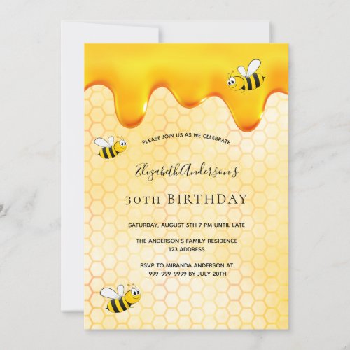 30th birthday party bees honeycomb sweet invitation