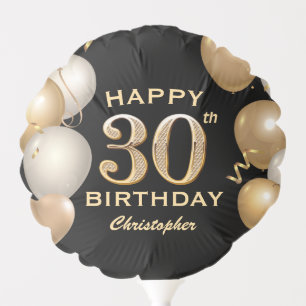 30th Birthday Party Black and Gold Balloons
