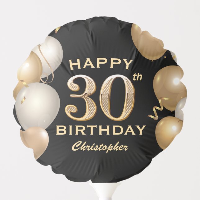 30th Birthday Party Black and Gold Balloons (Front)