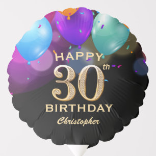 30th Birthday Party Black and Gold Balloons