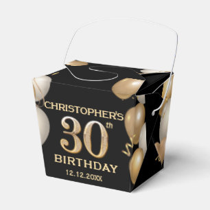 30th Birthday Party Black and Gold Balloons Favor Boxes
