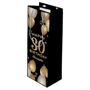 30th Birthday Party Black and Gold Balloons Wine Gift Bag