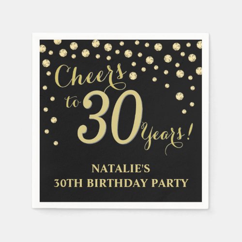 30th Birthday Party Black and Gold Diamond Napkins