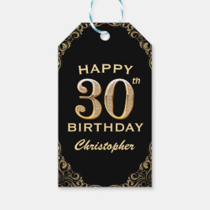 30th Birthday Party Black and Gold Glitter Frame Gift Tags