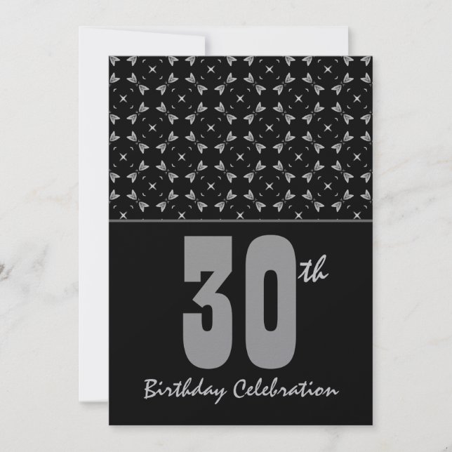 30th Birthday Party Black and Silver Geometric Invitation (Front)