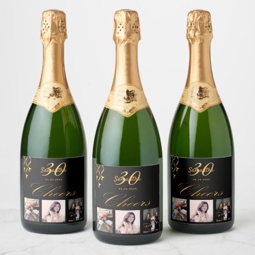 30th birthday party black gold cheers photo sparkling wine label