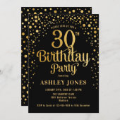 30th Birthday Party - Black & Gold Invitation (Front/Back)