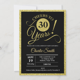 30th Birthday Party - Black Gold Invitation