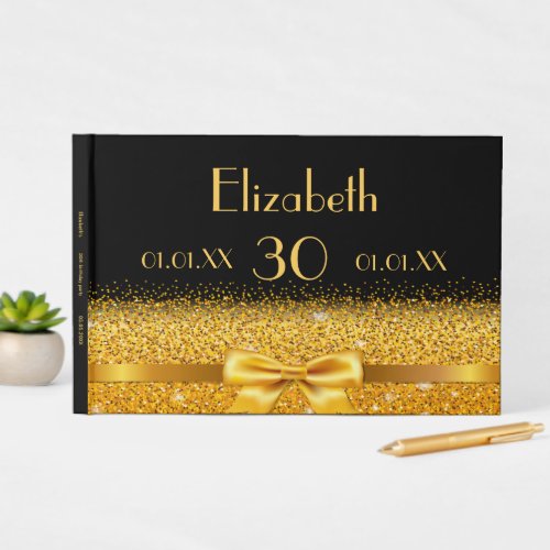 30th birthday party black gold name elegant guest book