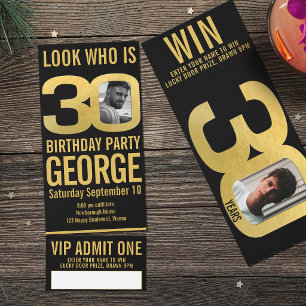 30th Birthday party black gold photo Admit One Raffle Tickets